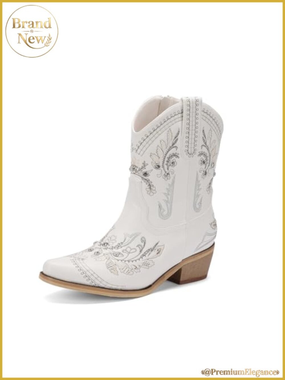 Rhinestone Ankle Cowboy Boots Embroidered Low Heel Western Cowgirl Booties